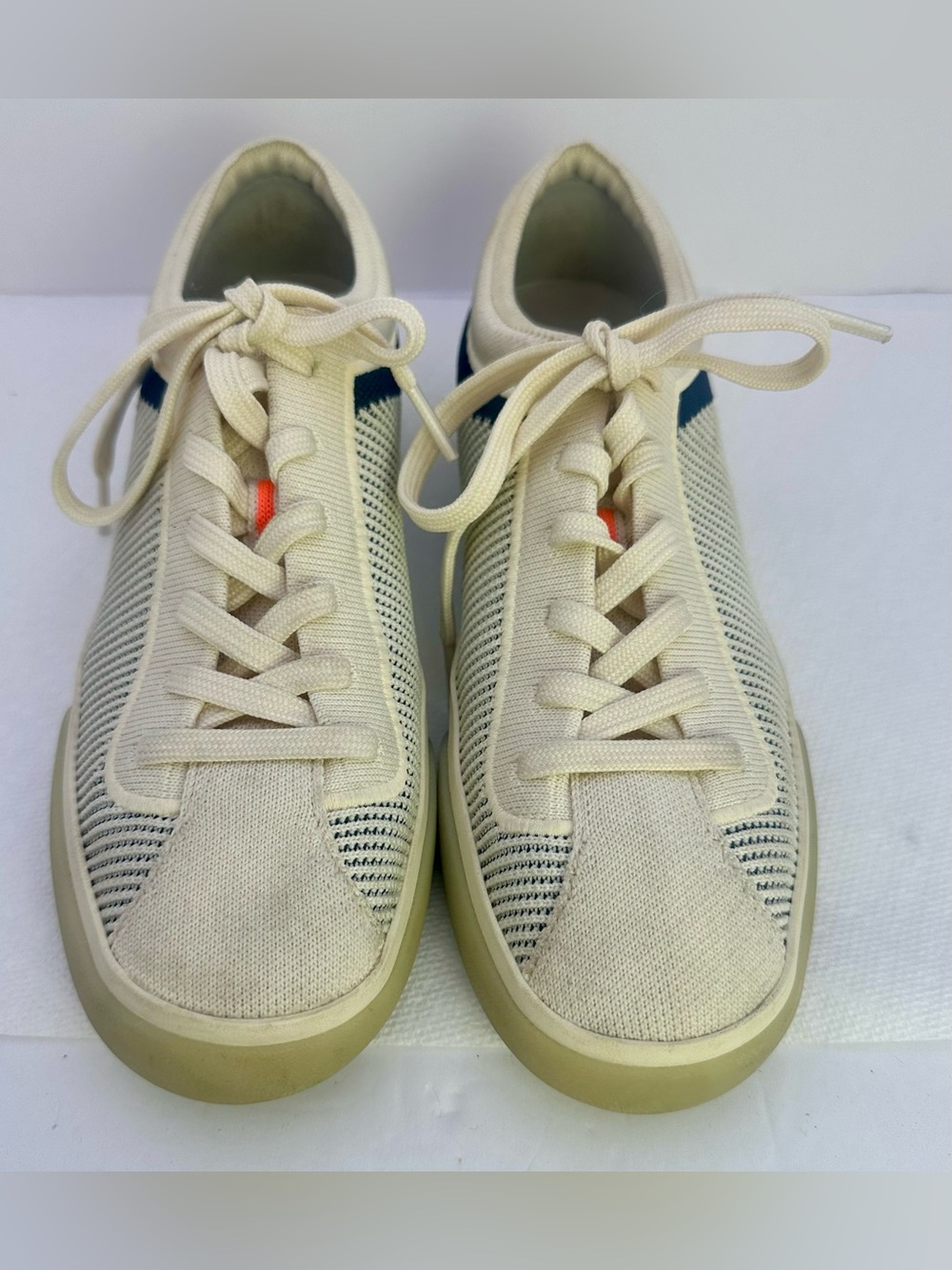 Rothy’s Lace Up Sneaker Low Top Shoes Navy Blue & Cream - Women's Size 7 Retired